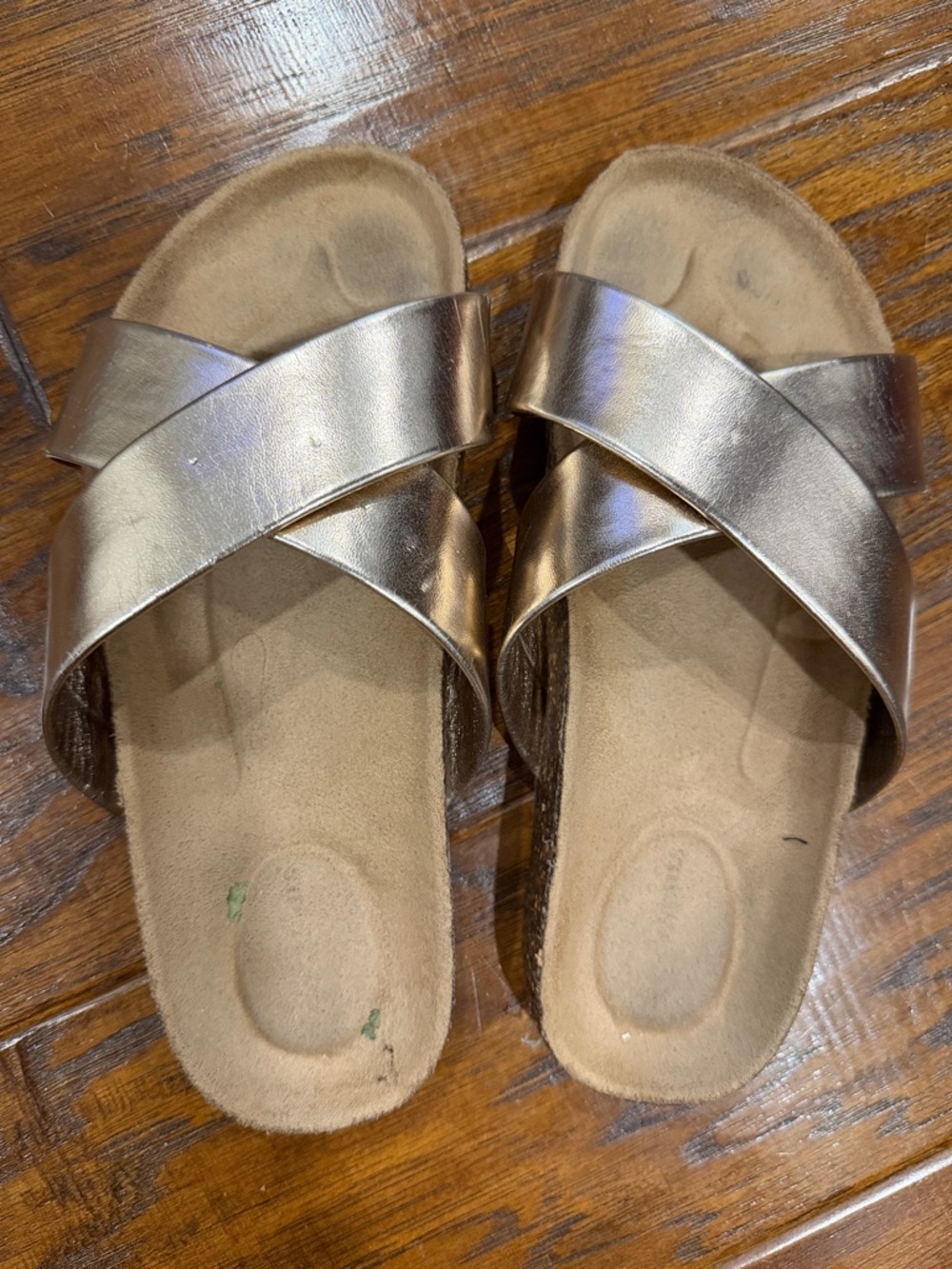 Crewcuts Metallic Rose Gold Cross-Strap Slide Sandals